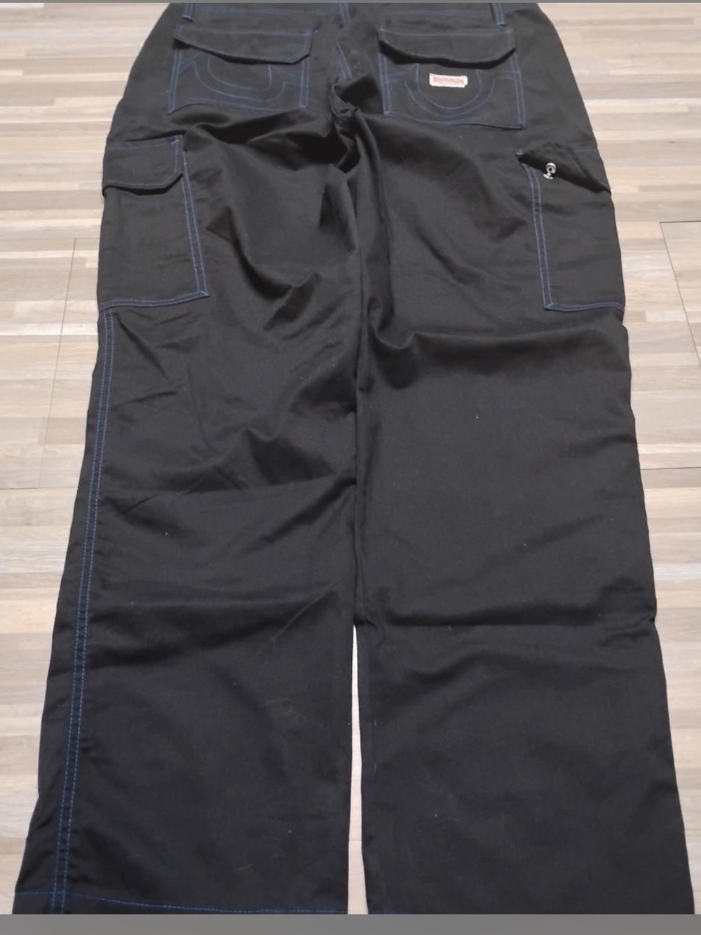 True Religion cargo Black Workwear Cargo Pants with Blue Stitching